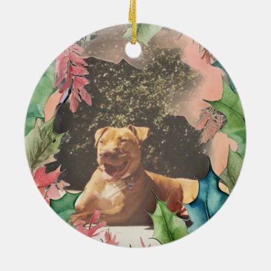 Traditionele rode en groene kerstfoto keramisch ornament (Achterkant)