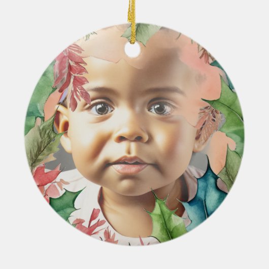 Traditionele rode en groene kerstfoto keramisch ornament (Achterkant)