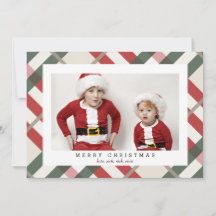 Traditionele rode en groene ruit Kerst foto kaart