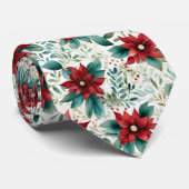 Traditionele rode en groene Waterverf Poinsettia Stropdas (Opgerold)