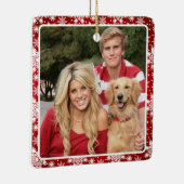 Traditionele rode en witte sneeuwvlokken Foto Keramisch Ornament (Rechts)