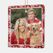 Traditionele rode en witte sneeuwvlokken Foto Keramisch Ornament (Links)