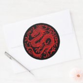 Traditionele Rode en Zwarte Chinese Drakencirkel Ronde Sticker (Envelop)