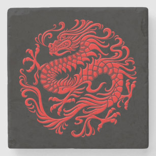Traditionele rode en zwarte Chinese drakencirkel Stenen Onderzetter