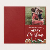 Traditionele rode foto vrolijke kerstgroet kaart (Buitenkant ongevouwen)