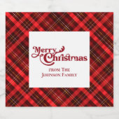 Traditionele rode geruite Custom Merry Christmas P Sparkling Wijnetiket (Enkel label)