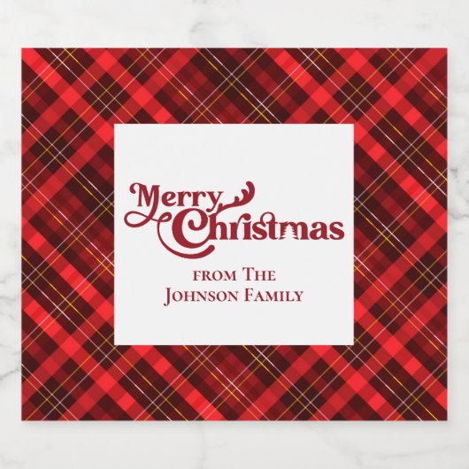 Traditionele rode geruite Custom Merry Christmas P Sparkling Wijnetiket (Enkel label)