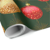 Traditionele rode gouden en groene Ornamenten Cadeaupapier (Rol Hoek)