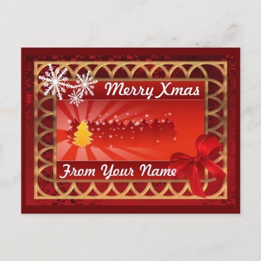 Traditionele rode & gouden gepersonaliseerde kerst feestdagenkaart (Voorkant)