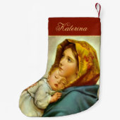 Traditionele Rode & Gouden Madonna en Kind Religie Kleine Kerstsok (Achterkant)