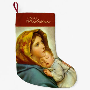 Traditionele Rode & Gouden Madonna en Kind Religie Kleine Kerstsok