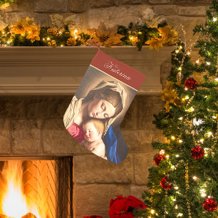 Traditionele Rode & Gouden Madonna en Kind Religie Kleine Kerstsok