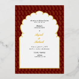 Traditionele Rode & Gouden Mehendi Ceremonie India Folie Uitnodiging
