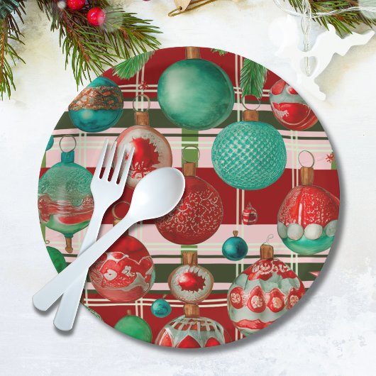 Traditionele rode groene geruite vakantie papieren bordje