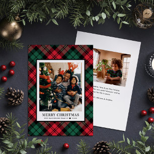 Traditionele Rode Groene Tartan Prettig Kerstmis F Feestdagenkaart