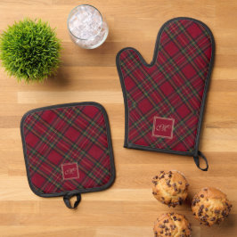 Traditionele Rode Inverness Schotse Tartan Op Maat Ovenwant & Pannenlap Set