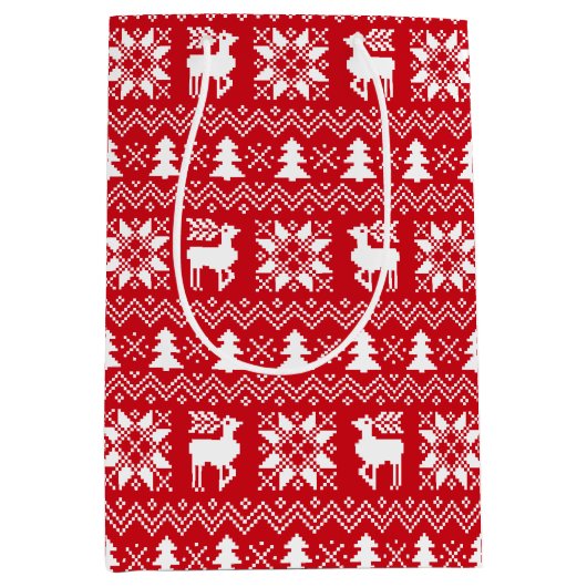 Traditionele rode kerst trui winter design medium cadeauzakje (Voorkant)