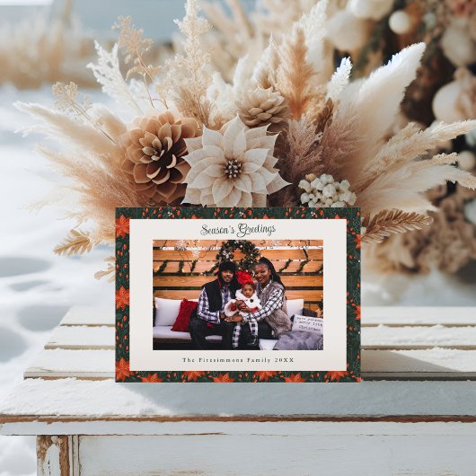 Traditionele Rode Poinsettia Foto Kerstmis Feestdagenkaart