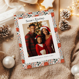 Traditionele Rode Poinsettia Kerst Foto Kaart
