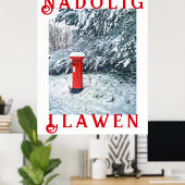 Traditionele rode postbus en sneeuw op bomen poster (Thuiskantoor)