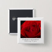 Traditionele rode roos 40ste huwelijksverjaardag vierkante button 5,1 cm (Voorkant /achterkant)