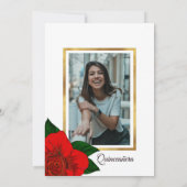 Traditionele Rode Rozen Gold Foto Quinceañera Uitn Kaart (Achterkant)