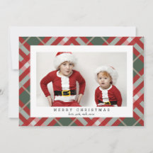 Traditionele Rode Tartan Plaid Kerst Fotokaart