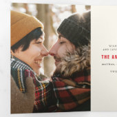 Traditionele rode vintage kerst multi foto drieluik wenskaart (Binnenzijde eerst)