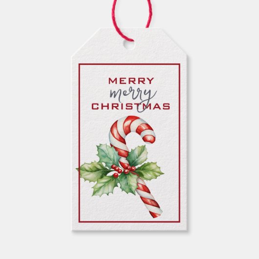 TRADITIONELE RODE & WITTE CANDY CANE KERST CADEAULABEL (Voorkant)