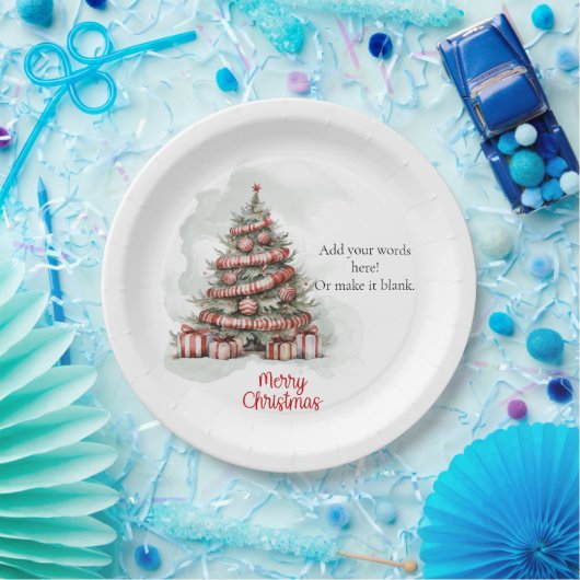 Traditionele rode witte Waterverf kerstboom Papieren Bordje (Feest)