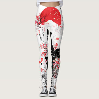 Traditionele Rode Zwarte Japanse Kitsune Vos met M Leggings