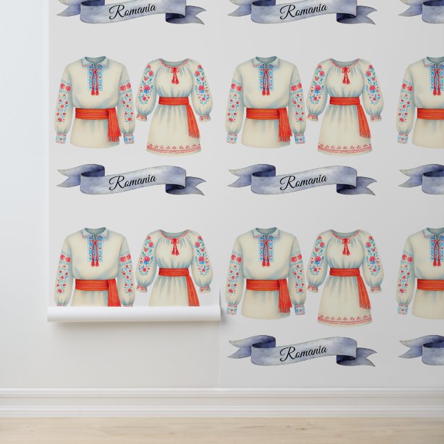 Traditionele Roemeense Folk Blouse Waterverf Behang (Applicatie)