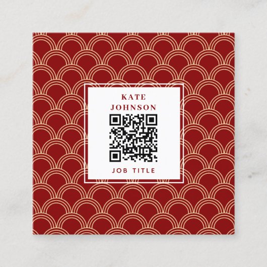 Traditionele Rood- en Goud-Chinese PatroonQR-code Vierkante Visitekaartje (Voorkant)
