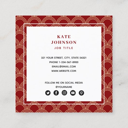 Traditionele Rood- en Goud-Chinese PatroonQR-code Vierkante Visitekaartje (Achterkant)
