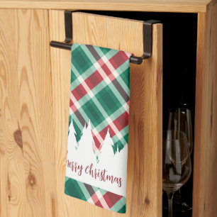 Traditionele rood en groen geplakte kerstboom theedoek