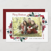 Traditionele Rood Groene Bloemrijke Kerstkaart (Voorkant / Achterkant)