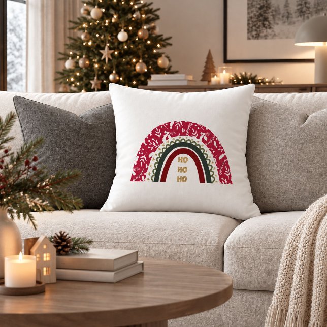 Traditionele Rood Groene Boho Kerst Kussen Decorat (Traditional Red Green Boho Christmas Pillow Decor Art)
