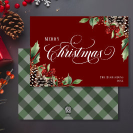 Traditionele rood groene kerst feestdagenkaart