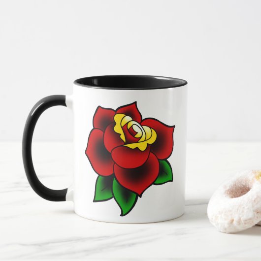 Traditionele Roos Tattoo Koffie-Mok Mok (Met donut)