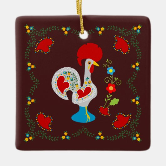 Traditionele Rooster van Barcelona Happy Birthday Keramisch Ornament (Voorkant)