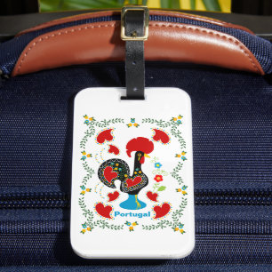 Traditionele rooster van Portugal in zwart Bagagelabel