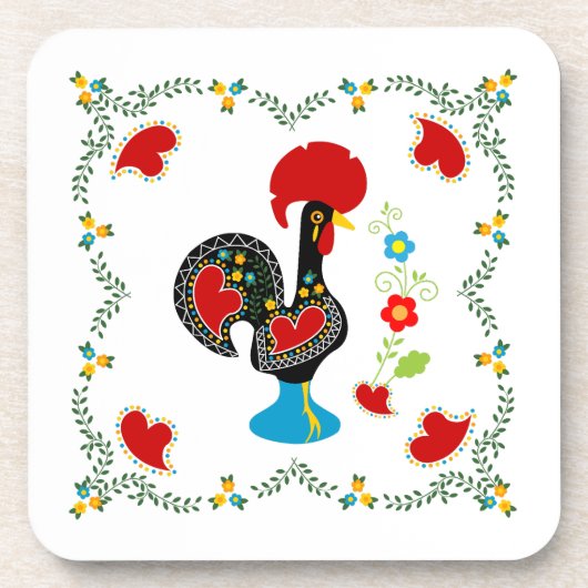 Traditionele rooster van Portugal in zwart Bier Onderzetter (Voorkant)