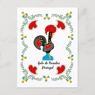 Traditionele rooster van Portugal in zwart Briefkaart