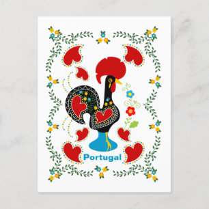 Traditionele rooster van Portugal in zwart Briefkaart