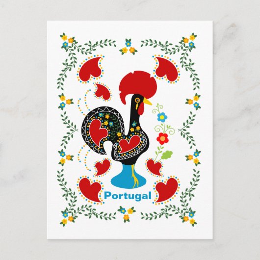 Traditionele rooster van Portugal in zwart Briefkaart (Voorkant)