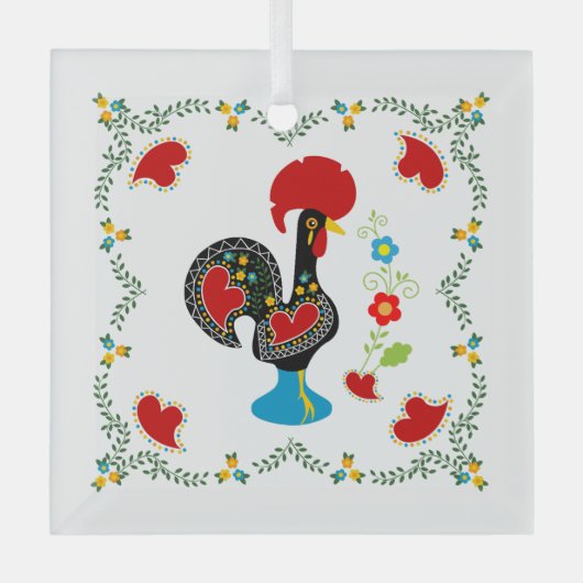 Traditionele rooster van Portugal in zwart Glas Ornament (Voorkant)