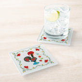 Traditionele rooster van Portugal in zwart Glazen Onderzetter (Schuin)