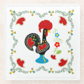 Traditionele rooster van Portugal in zwart Glazen Onderzetter (Voorkant)