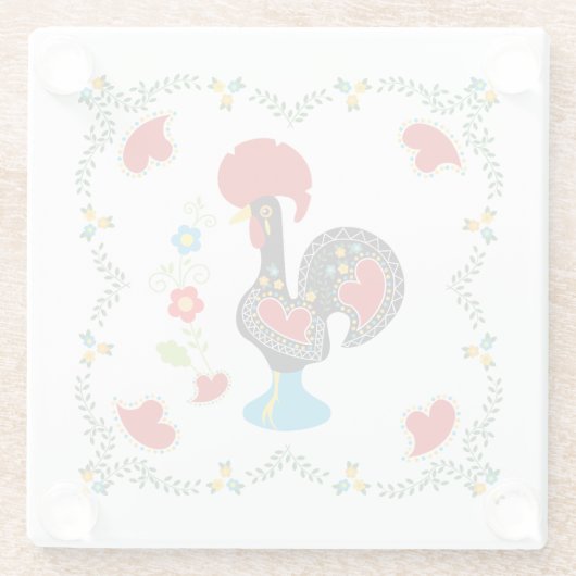 Traditionele rooster van Portugal in zwart Glazen Onderzetter (Achterkant)