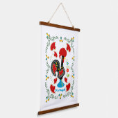 Traditionele rooster van Portugal in zwart Hangend Wandkleed (Gebogen)